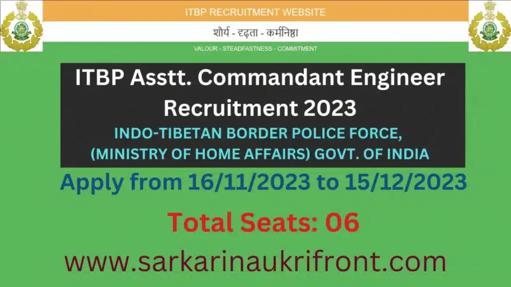 ITBP Asstt. Commandant Engineer Recruitment 2023