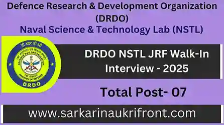 DRDO NSTL JRF Walk In 2025