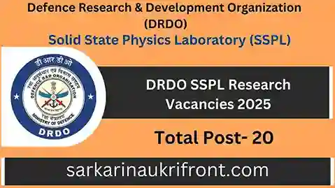 DRDO SSPL Research Vacancies 2025