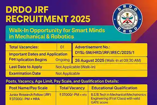 DRDO DYSLSM JRF Recruitment 2025
