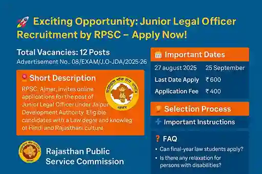 RPSC Junior Legal Officer Hiring 2025