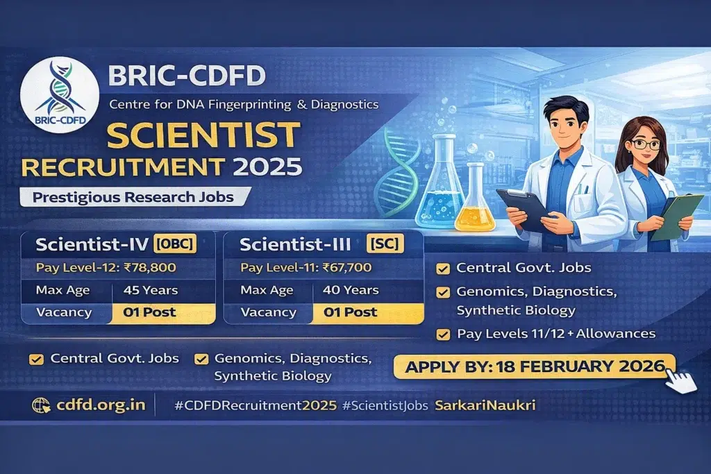 BRIC CDFD Scientist Recruitment 2025
