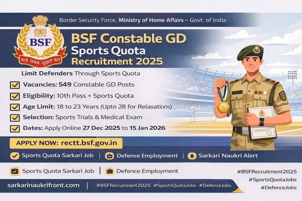 BSF Constable GD Sports Quota 2025 