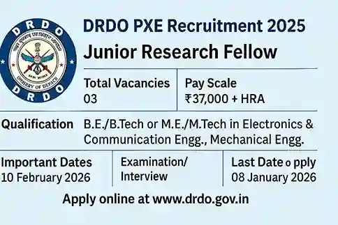 DRDO PXE JRF Recruitment 2025