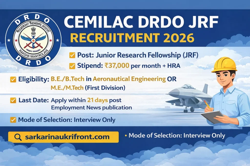 CEMILAC DRDO JRF Recruitment 2026