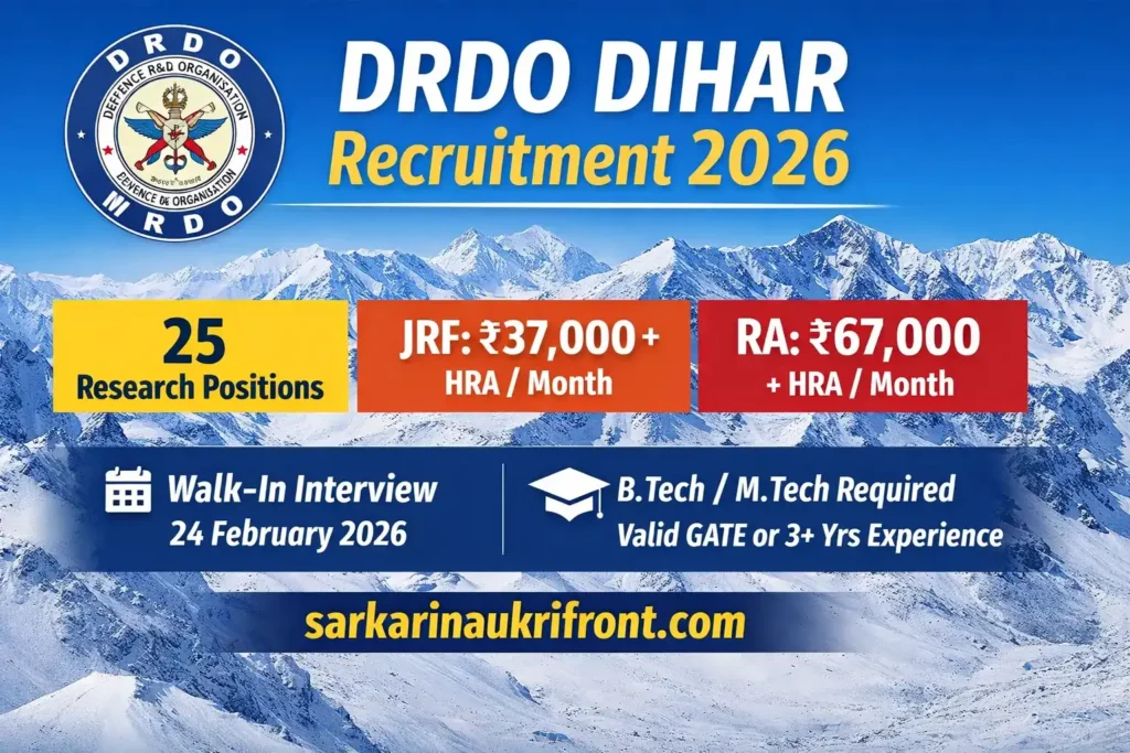 DRDO DIHAR JRF RA Recruitment 2026