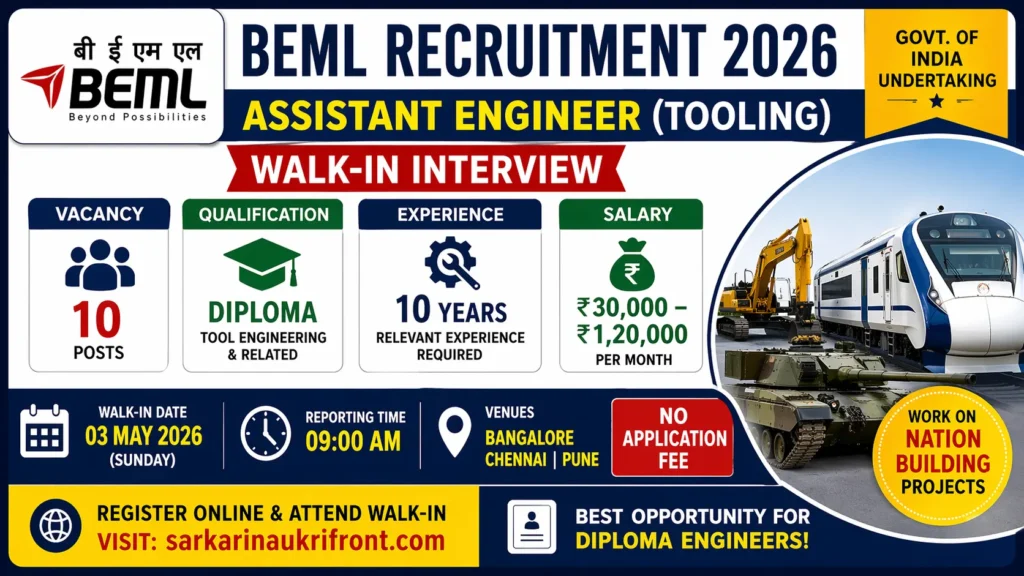 BEML Asst Engineer Tooling Job 2026