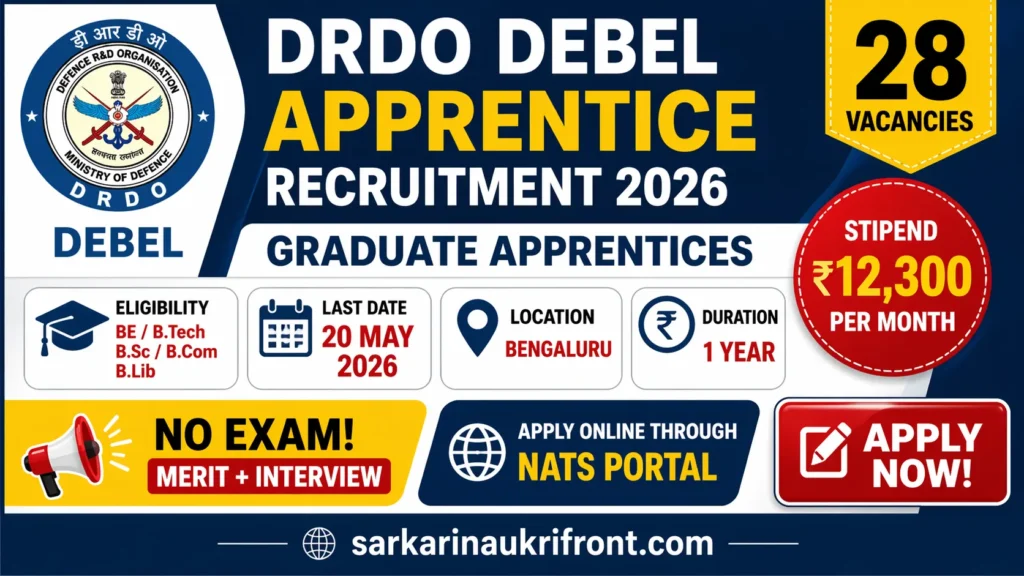 DRDO DEBEL Apprentice Recruitment 2026