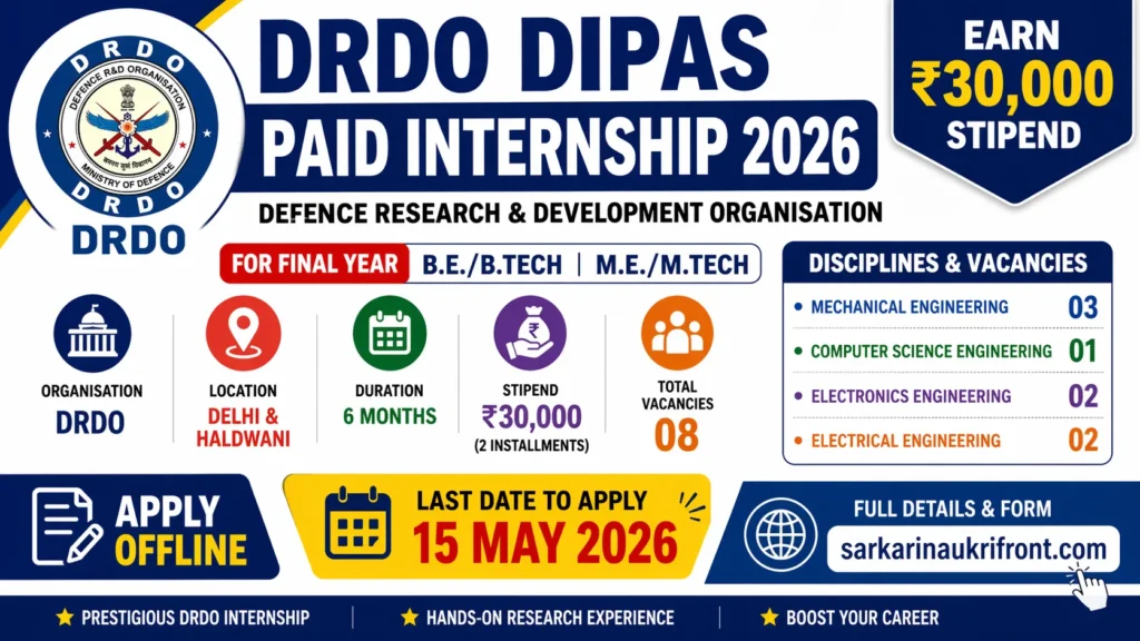 DRDO DIPAS Paid Internship 2026