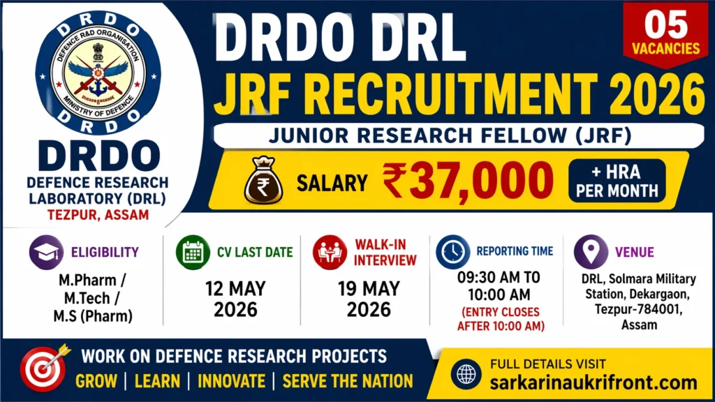 DRDO DRL JRF Pharma Recruitment 2026