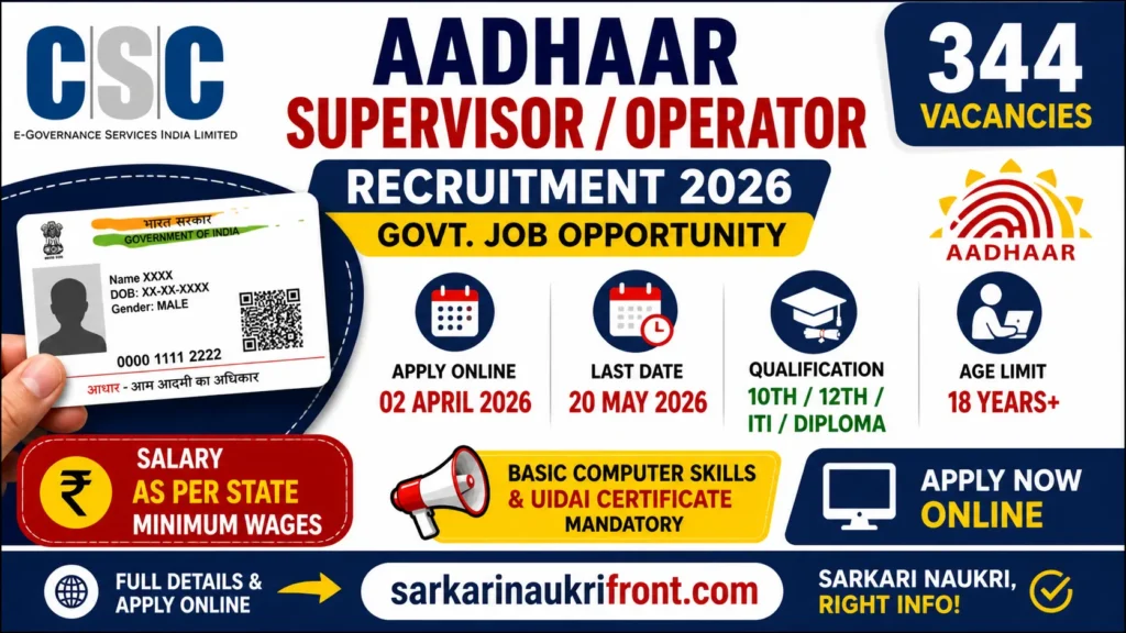 Aadhaar Supervisor Recruitment 2026