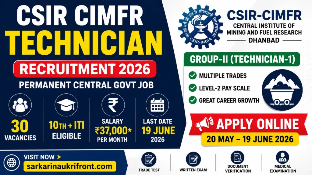 CSIR CIMFR Technician Recruitment 2026