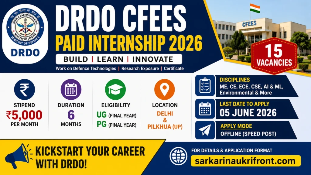 DRDO CFEES Paid Internship 2026