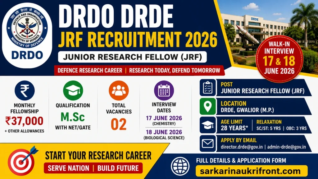 DRDO Gwalior JRF Vacancy 2026