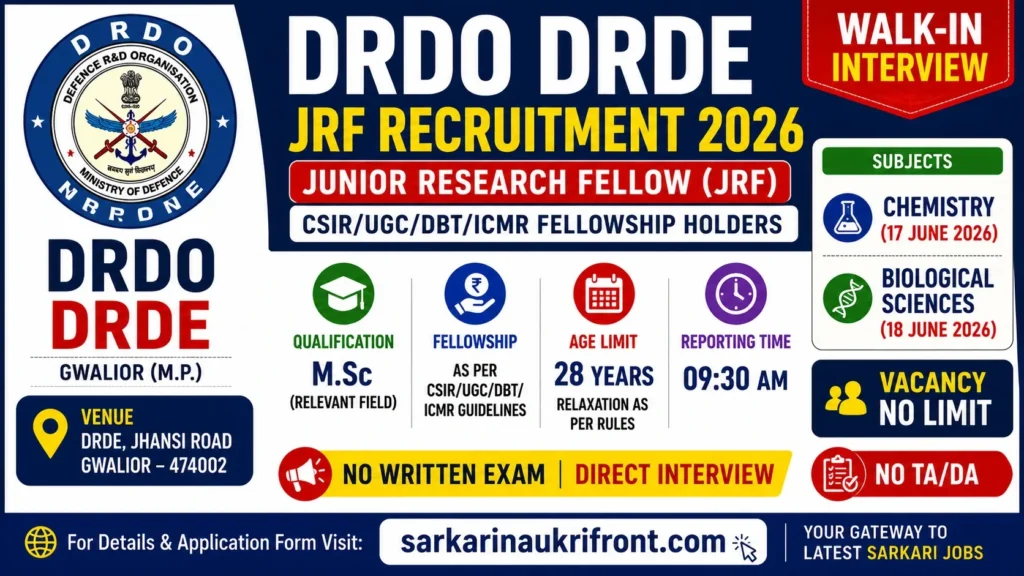 DRDO DRDE JRF Vacancy 2026