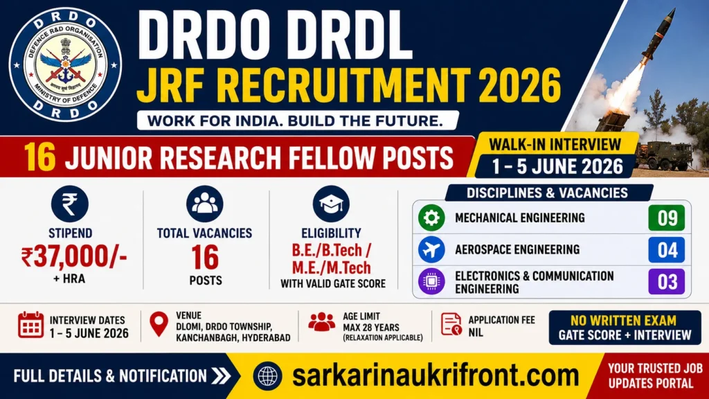 DRDO DRDL JRF Recruitment 2026