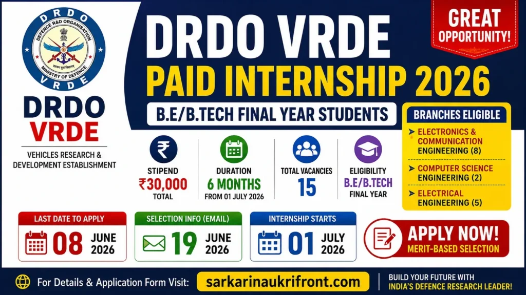 DRDO VRDE Paid Internship 2026