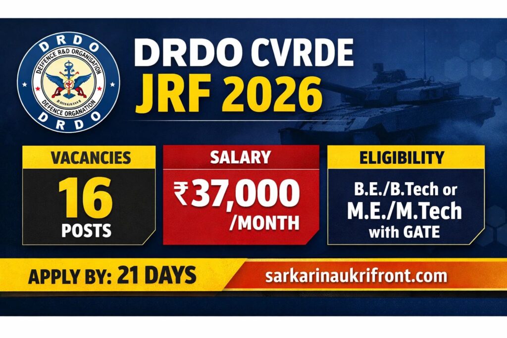DRDO CVRDE JRF Recruitment 2026