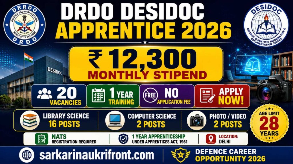 DRDO DESIDOC Apprentice Recruitment 2026